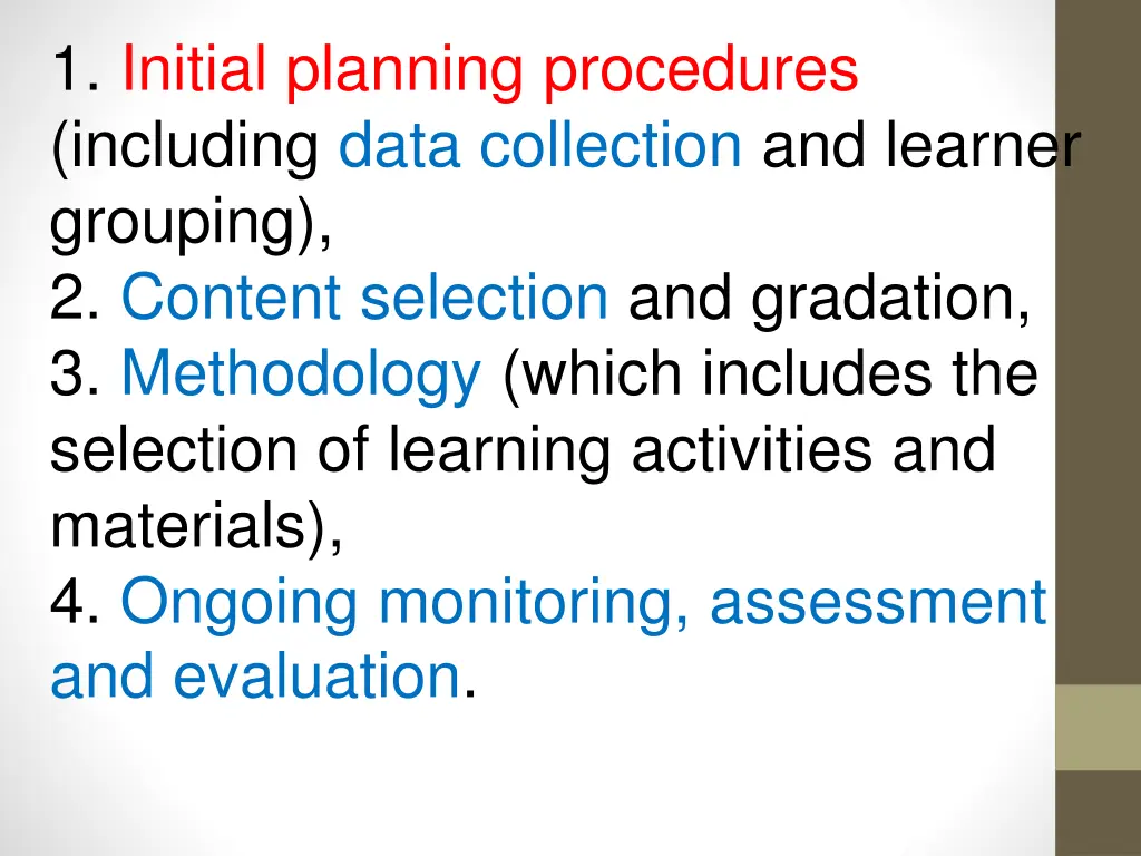 1 initial planning procedures including data