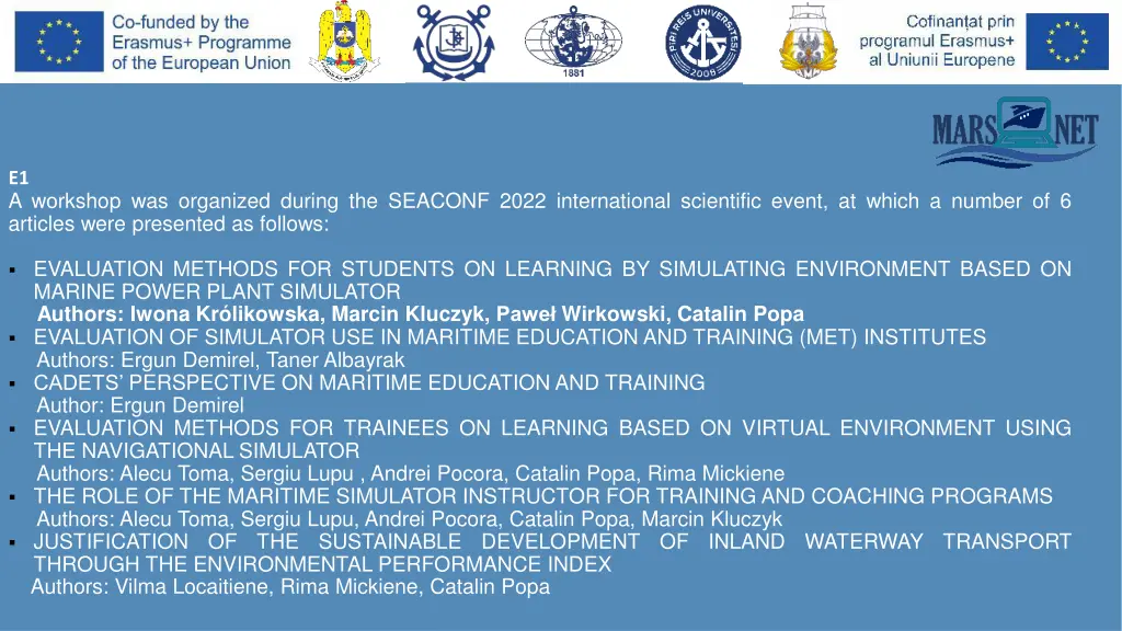 e1 a workshop was organized during the seaconf