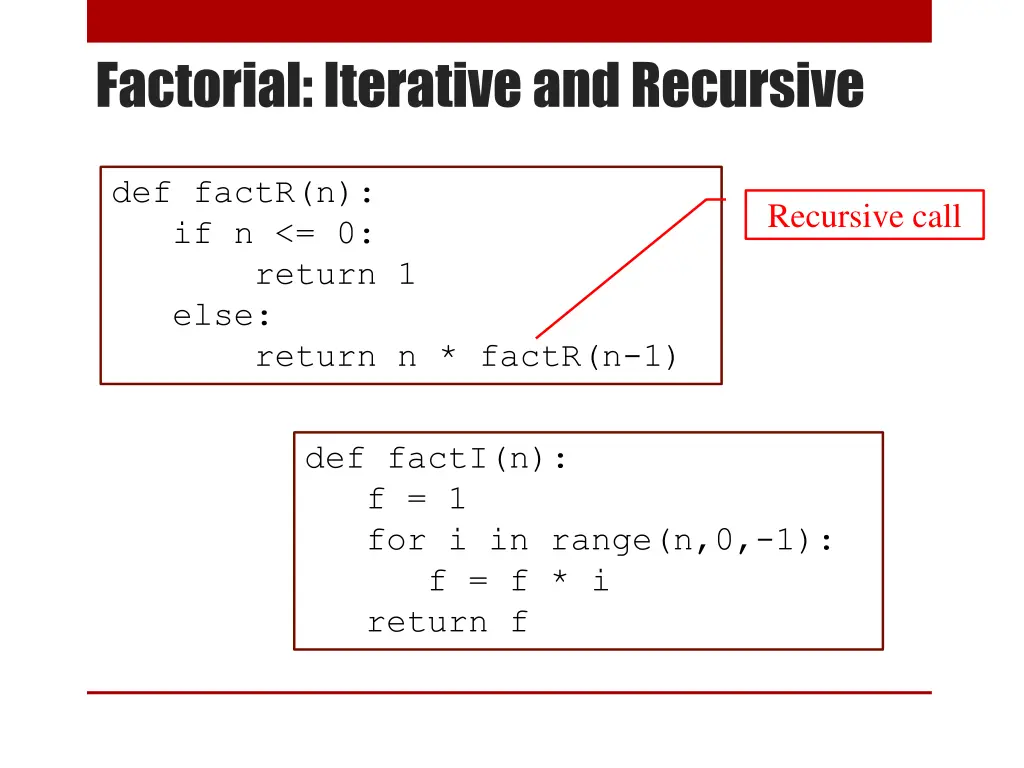 factorial iterative and recursive