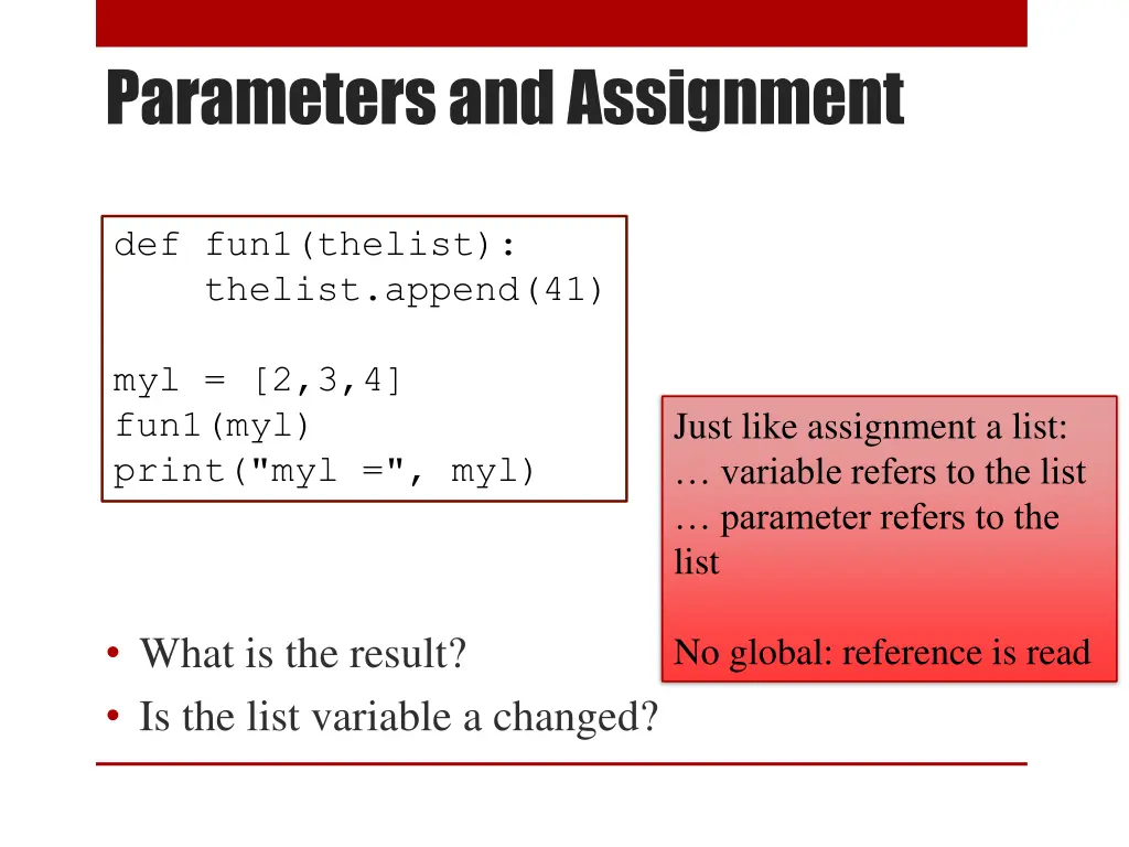 parameters and assignment