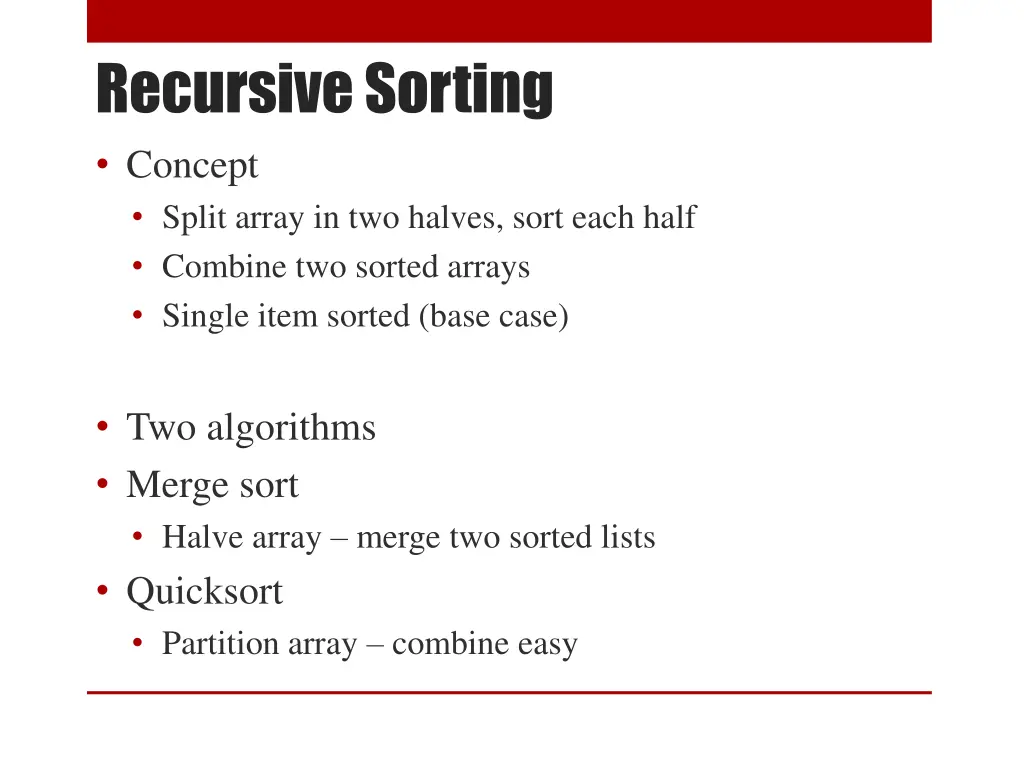 recursive sorting concept split array