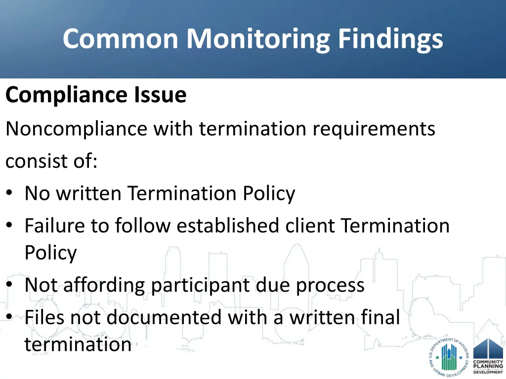 common monitoring findings