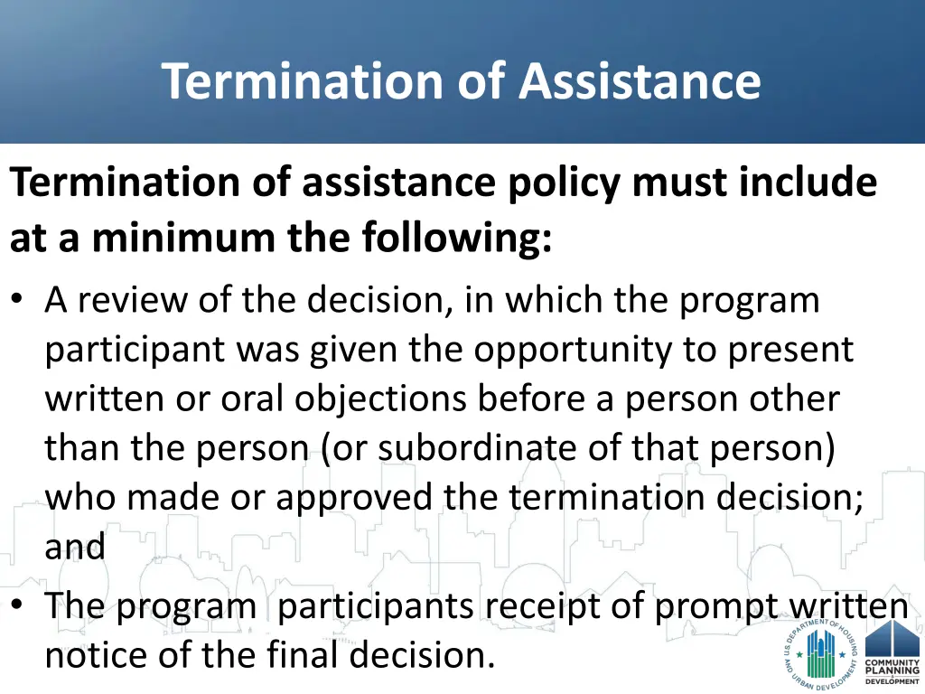 termination of assistance 2