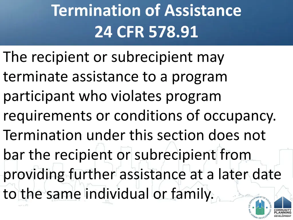 termination of assistance