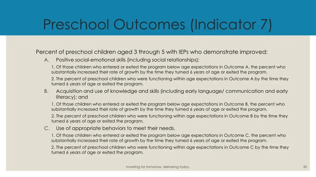 preschool outcomes indicator 7