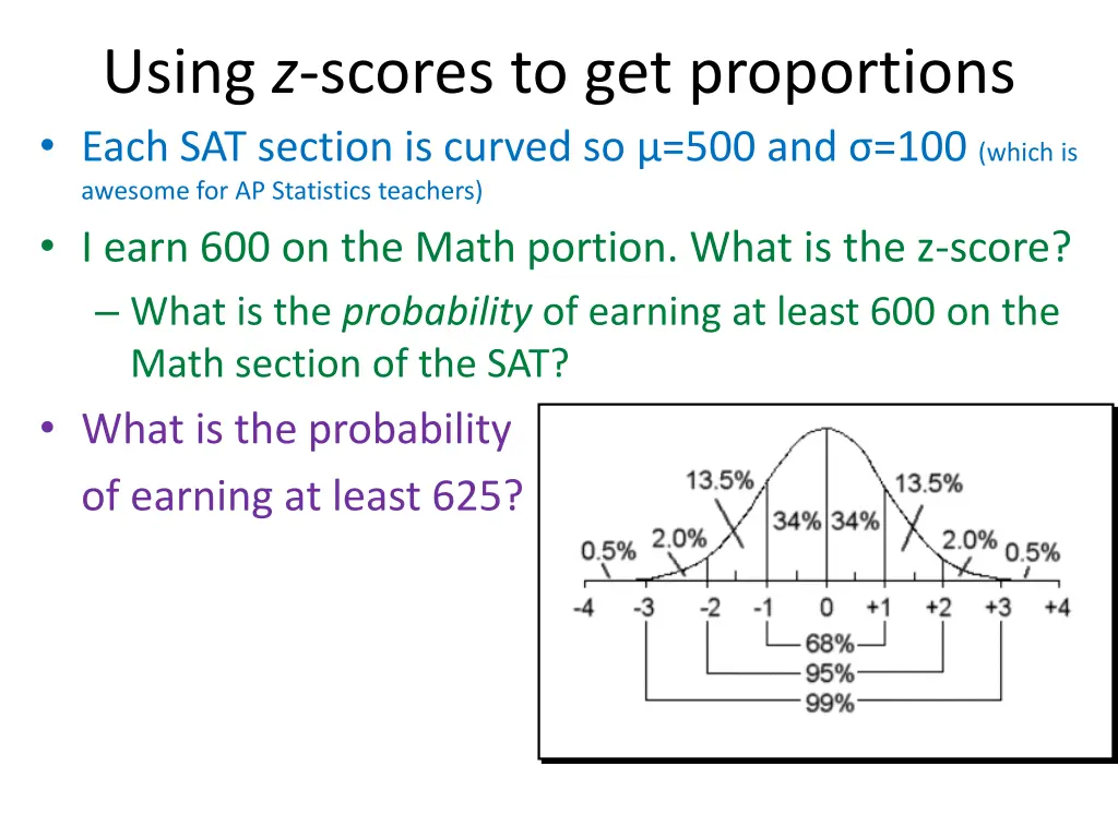 using z scores to get proportions each