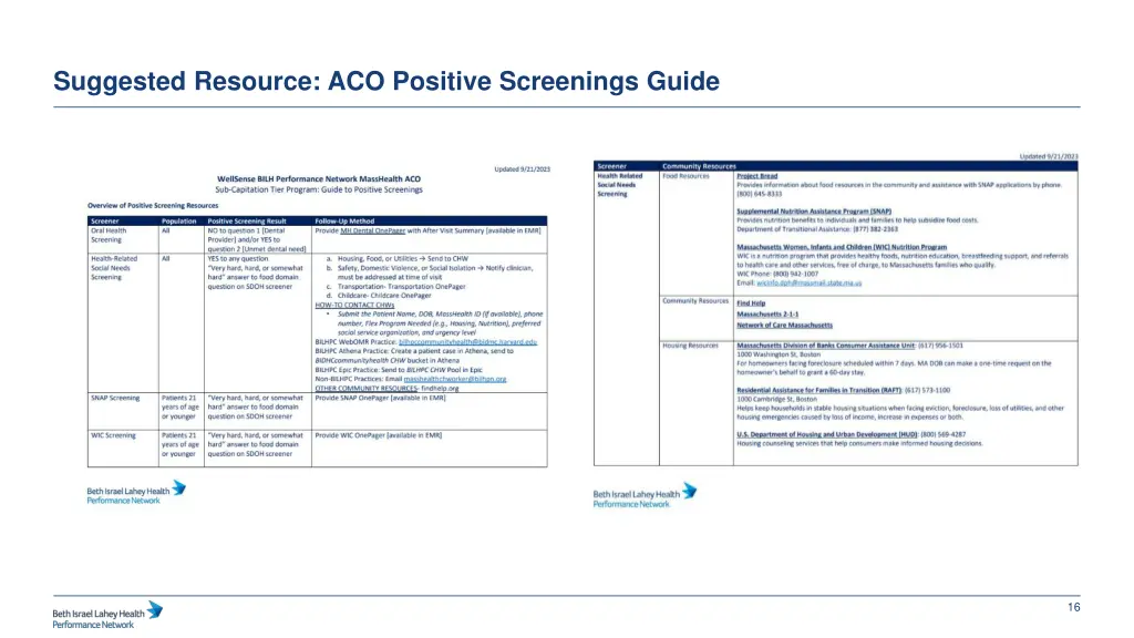 suggested resource aco positive screenings guide