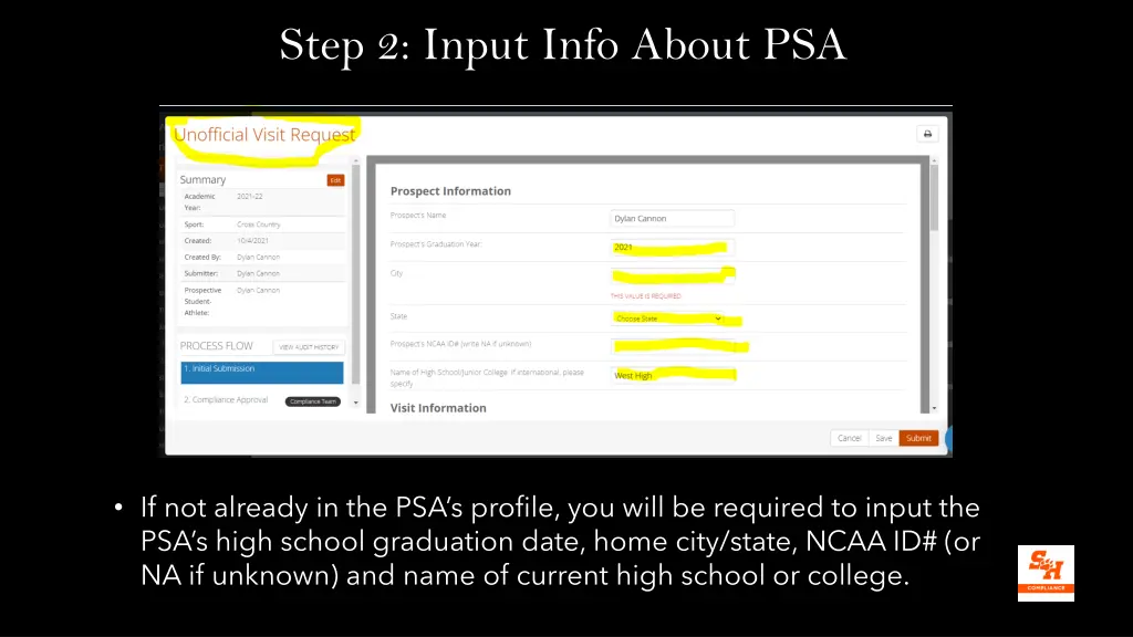step 2 input info about psa