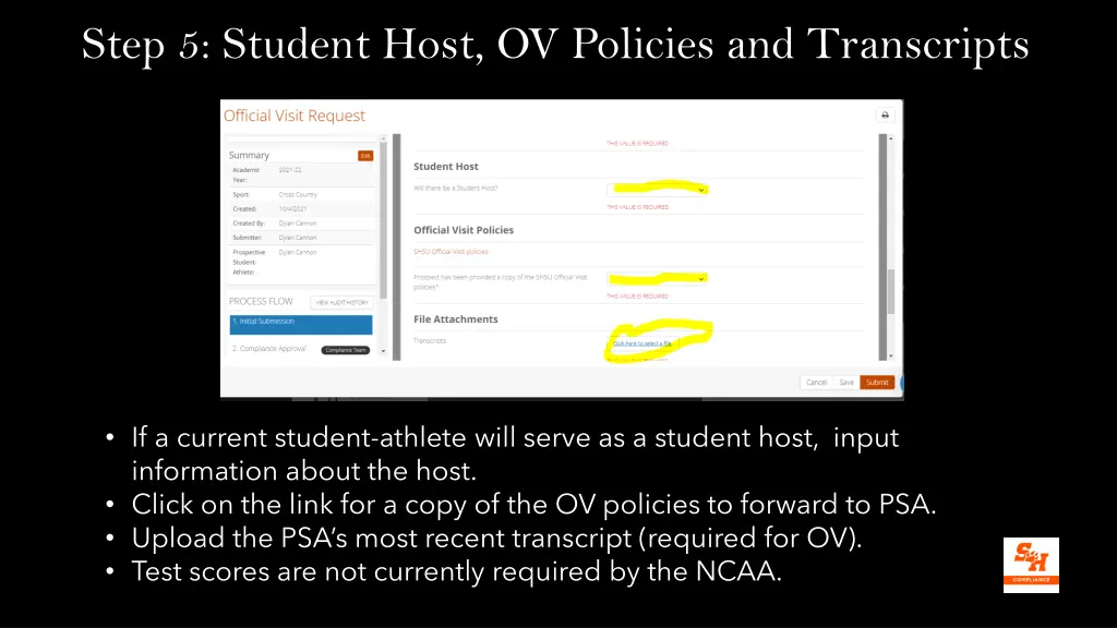 step 5 student host ov policies and transcripts