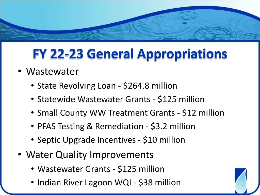 fy 22 23 general appropriations wastewater state