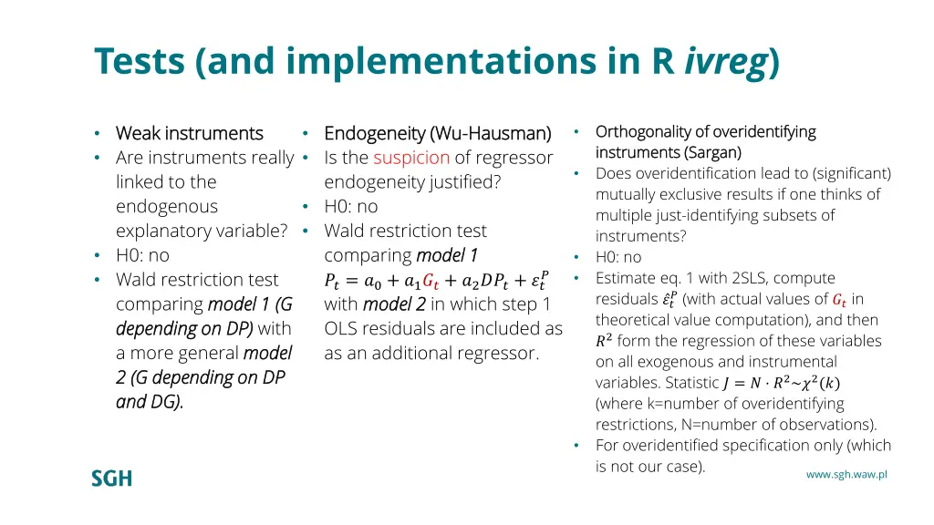tests and implementations in r ivreg
