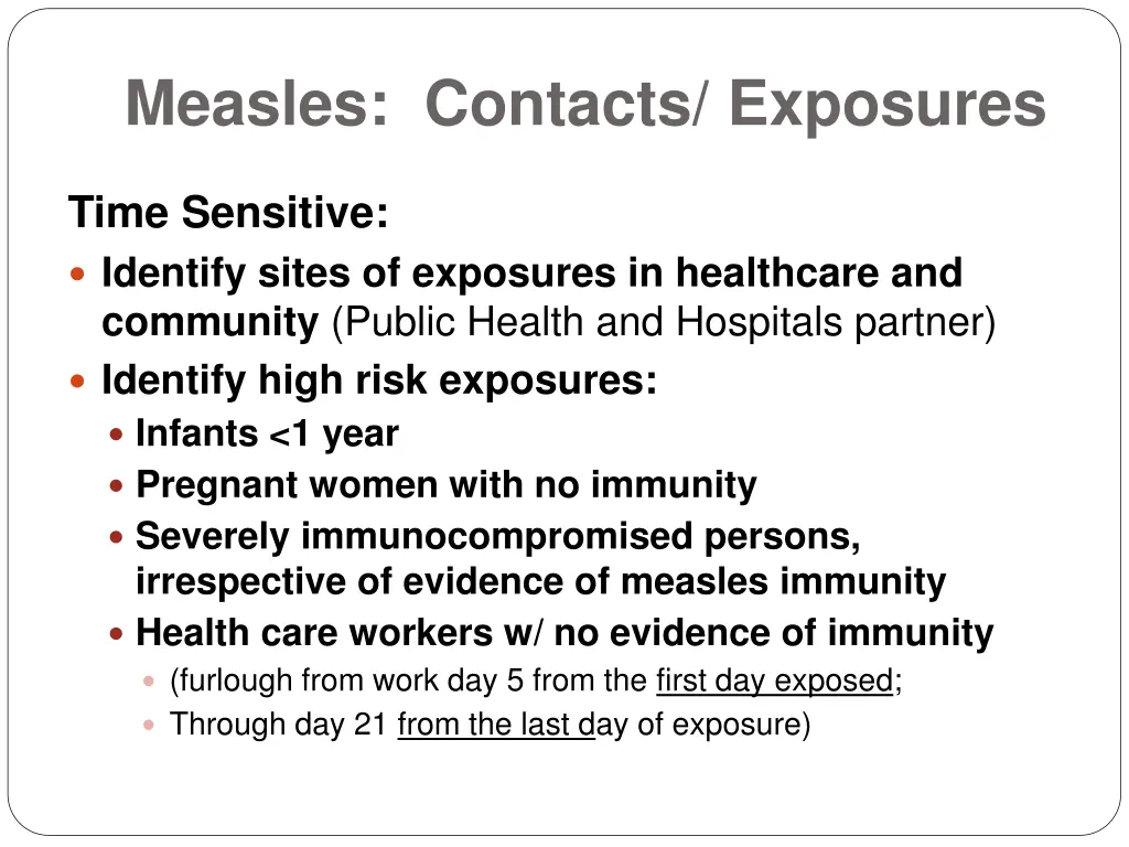 measles contacts exposures