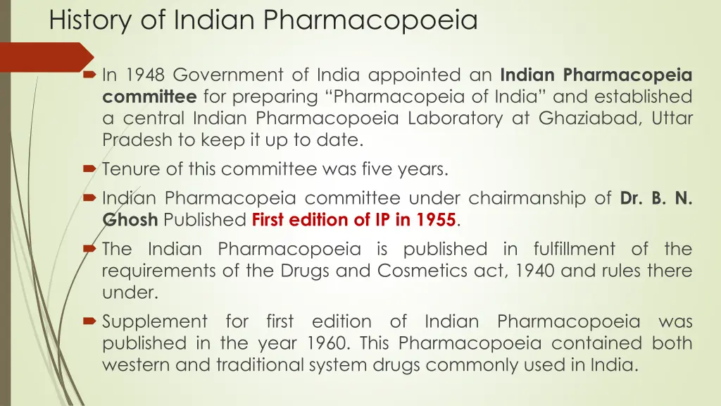 history of indian pharmacopoeia 1