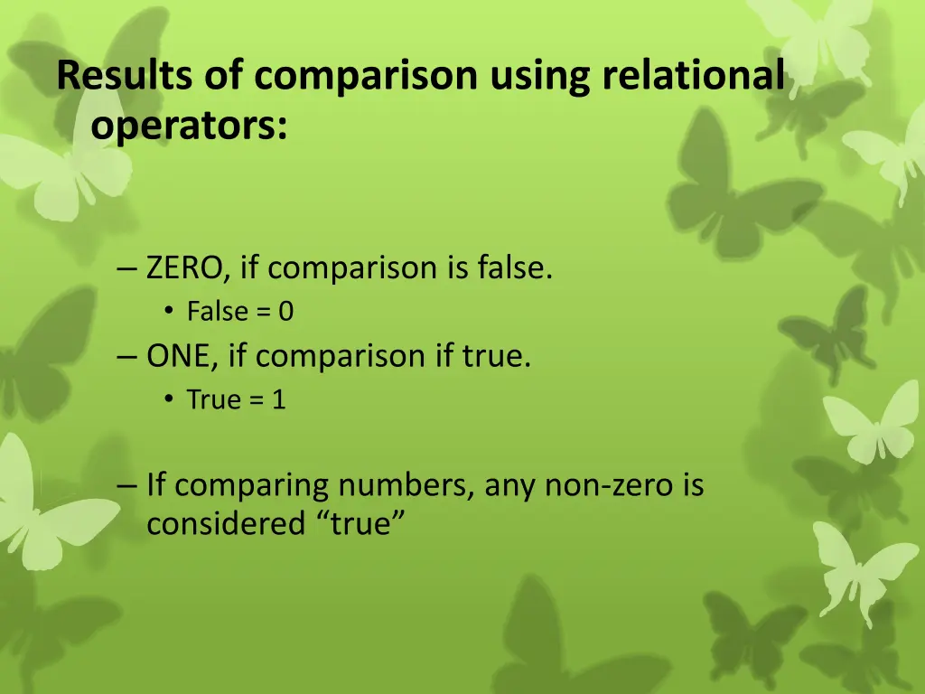 results of comparison using relational operators
