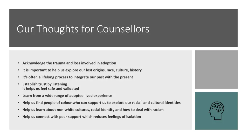 our thoughts for counsellors