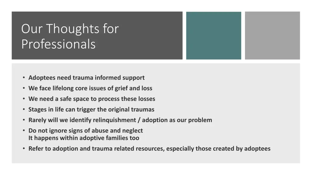 our thoughts for professionals
