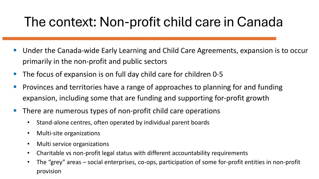 the context non profit child care in canada