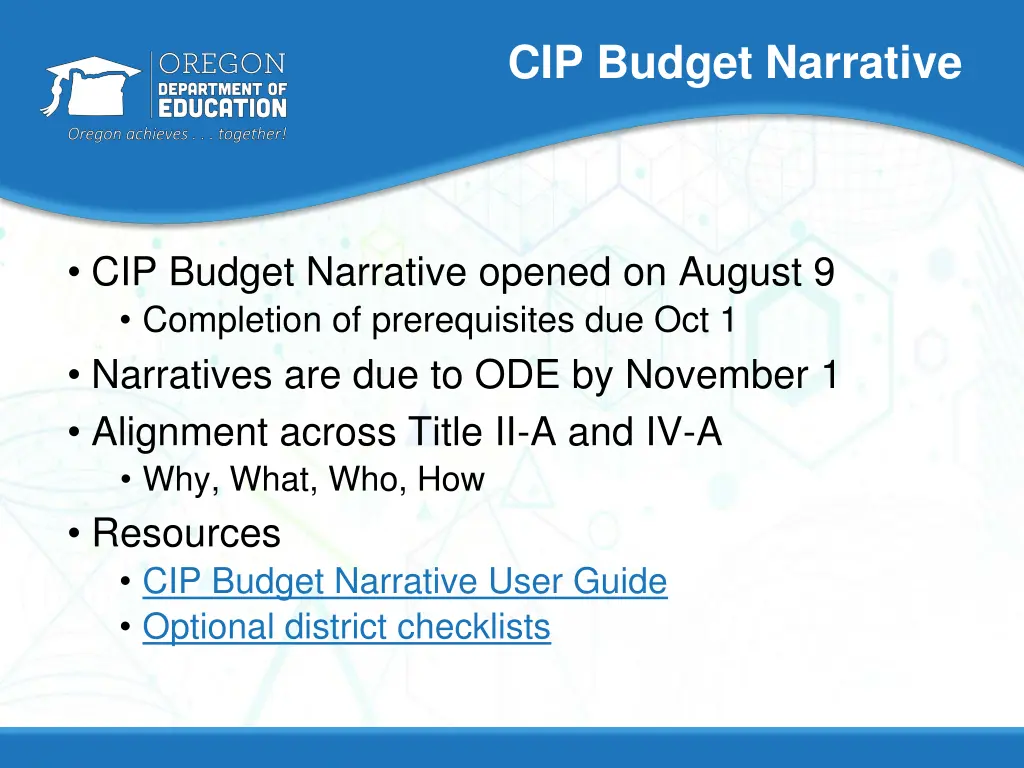 cip budget narrative
