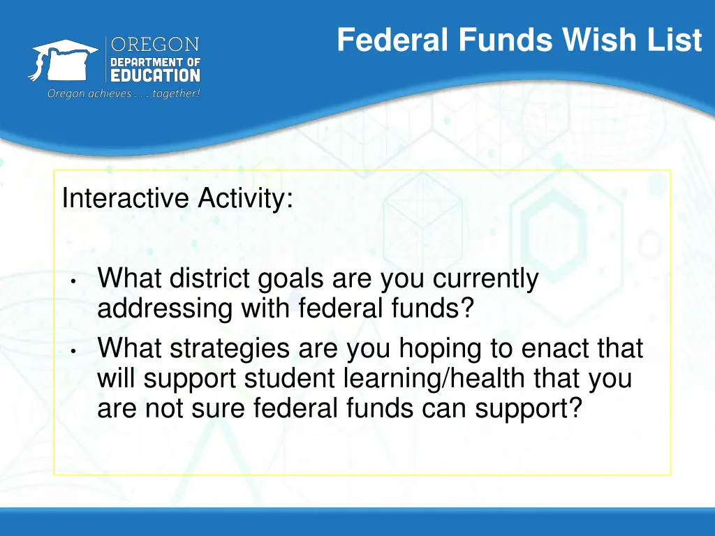 federal funds wish list