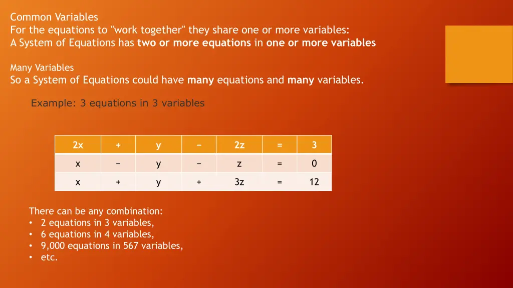common variables for the equations to work