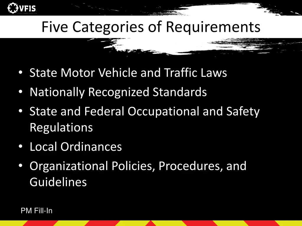 five categories of requirements