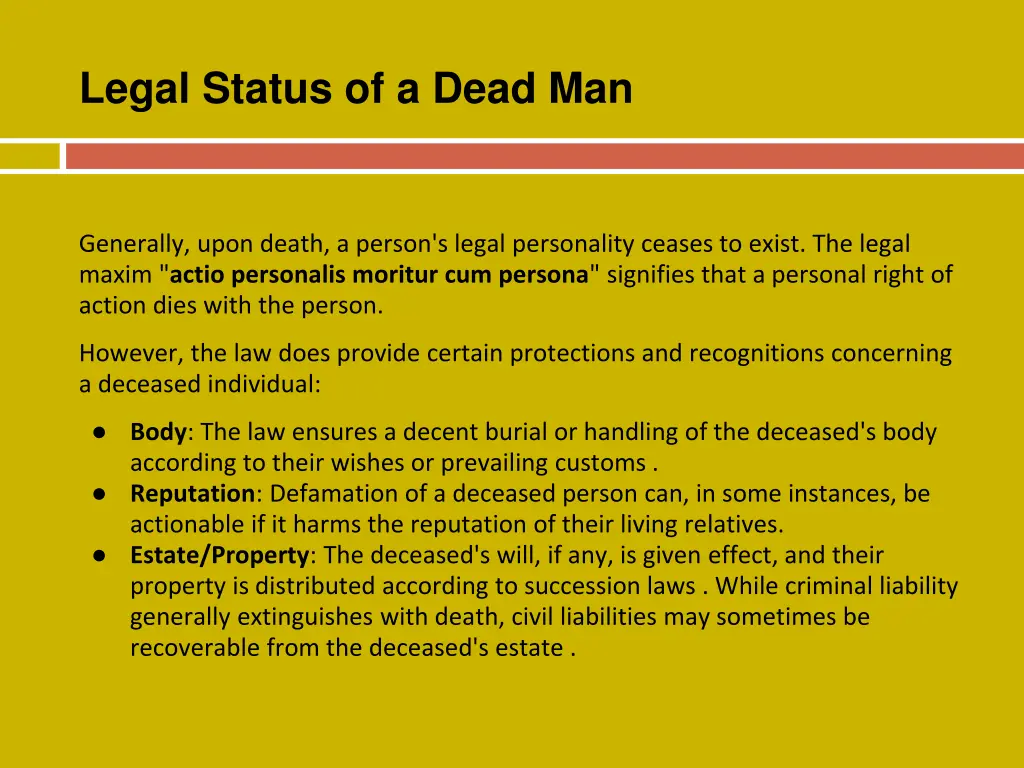 legal status of a dead man