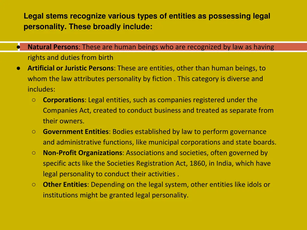 legal stems recognize various types of entities
