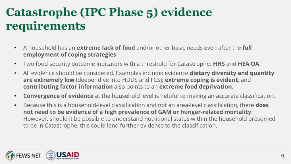 catastrophe ipc phase 5 evidence requirements