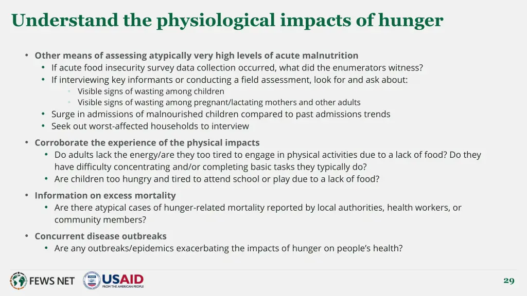 understand the physiological impacts of hunger