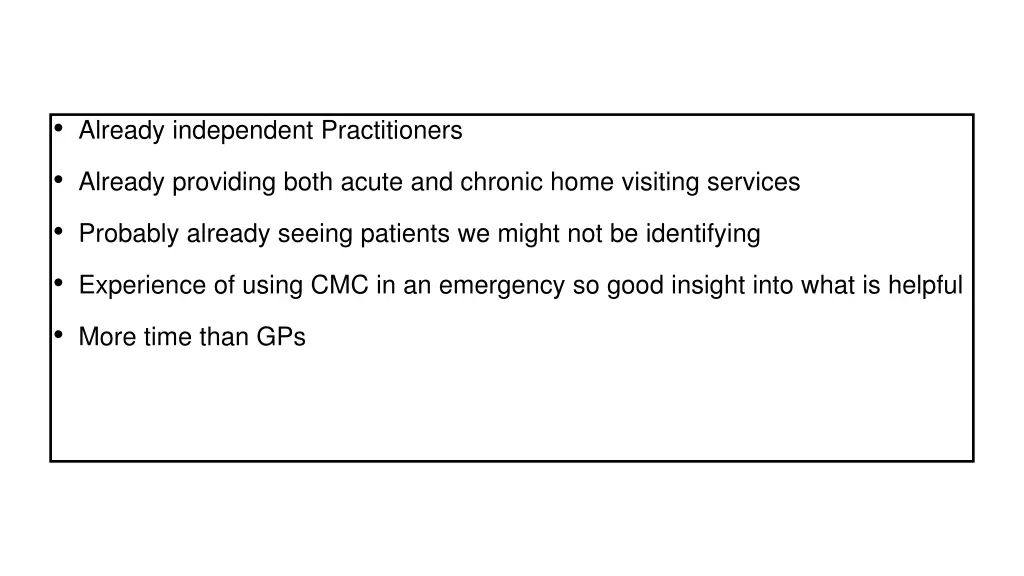 already independent practitioners