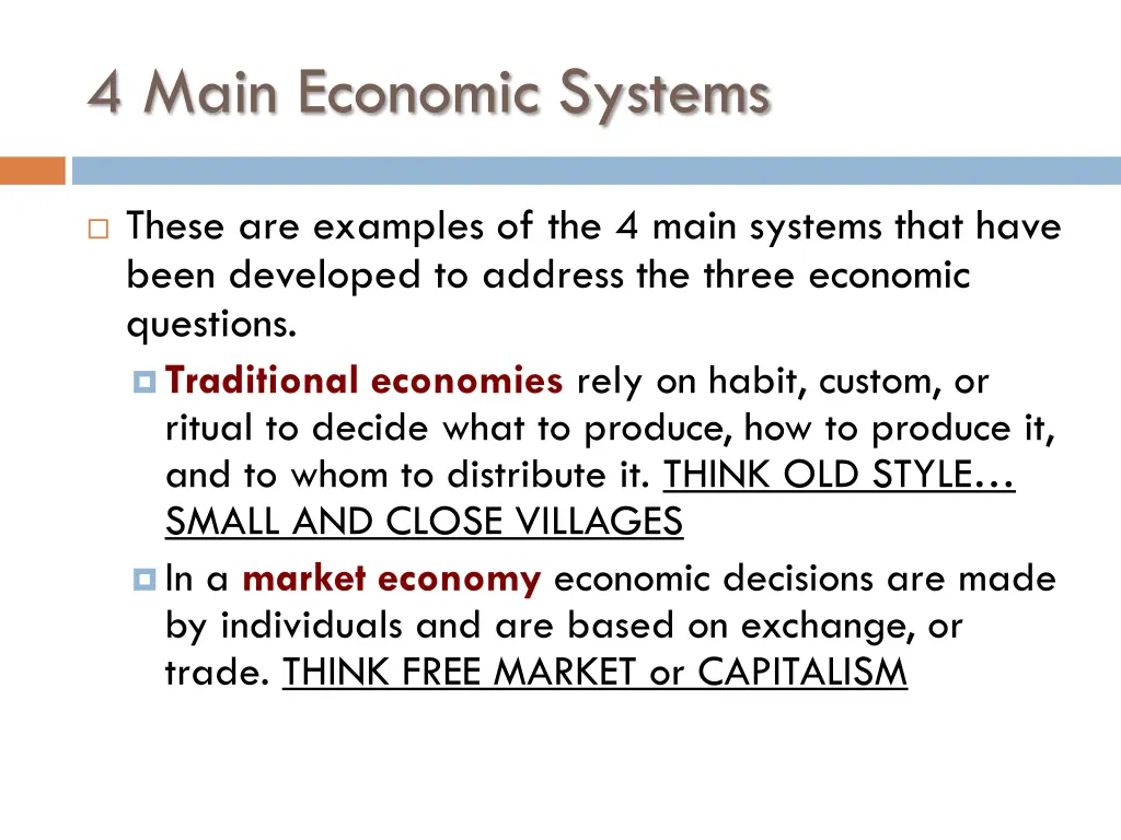 4 main economic systems