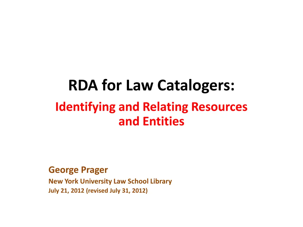 rda for law catalogers identifying and relating