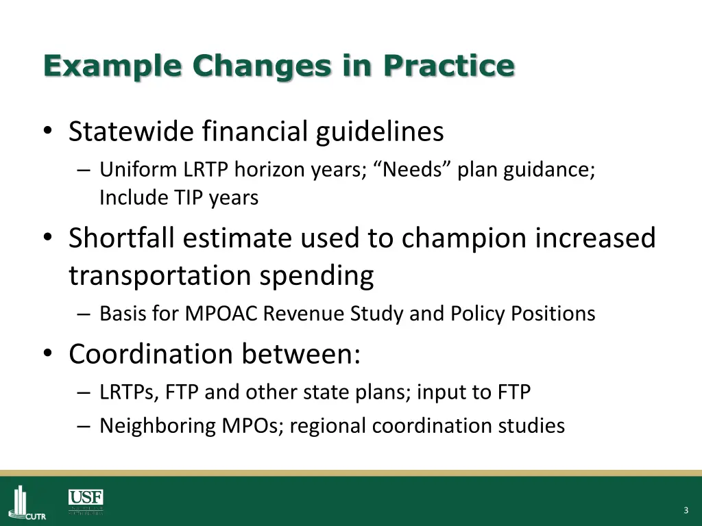 example changes in practice
