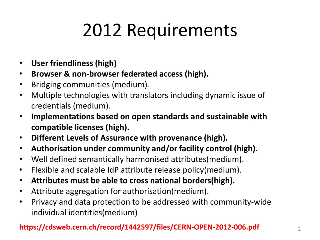 2012 requirements