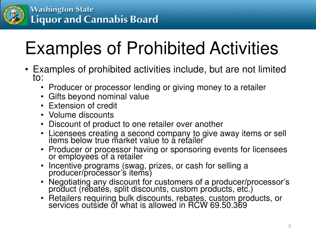 examples of prohibited activities