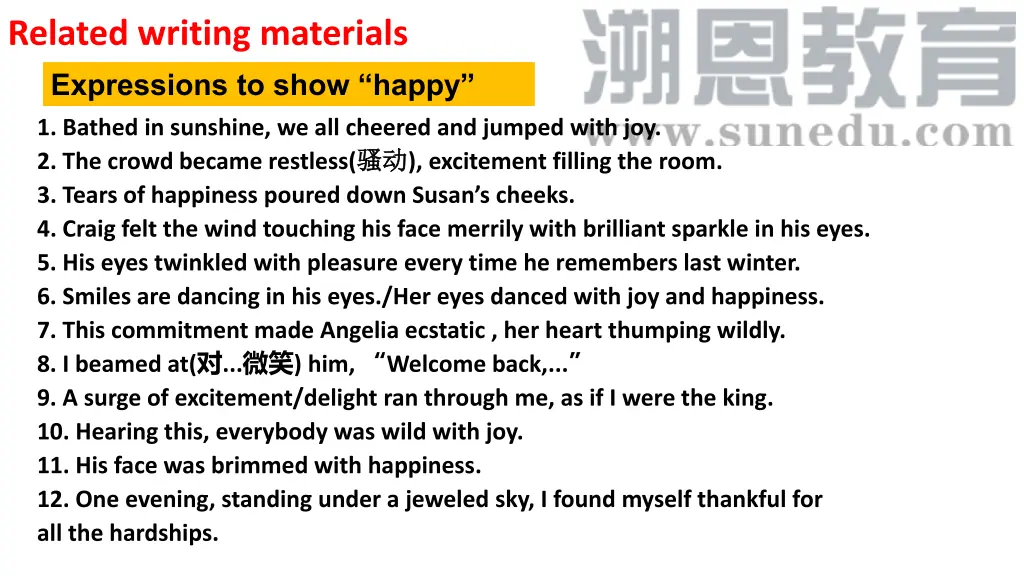 related writing materials expressions to show