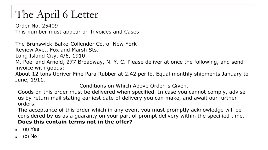 the april 6 letter order no 25409 this number