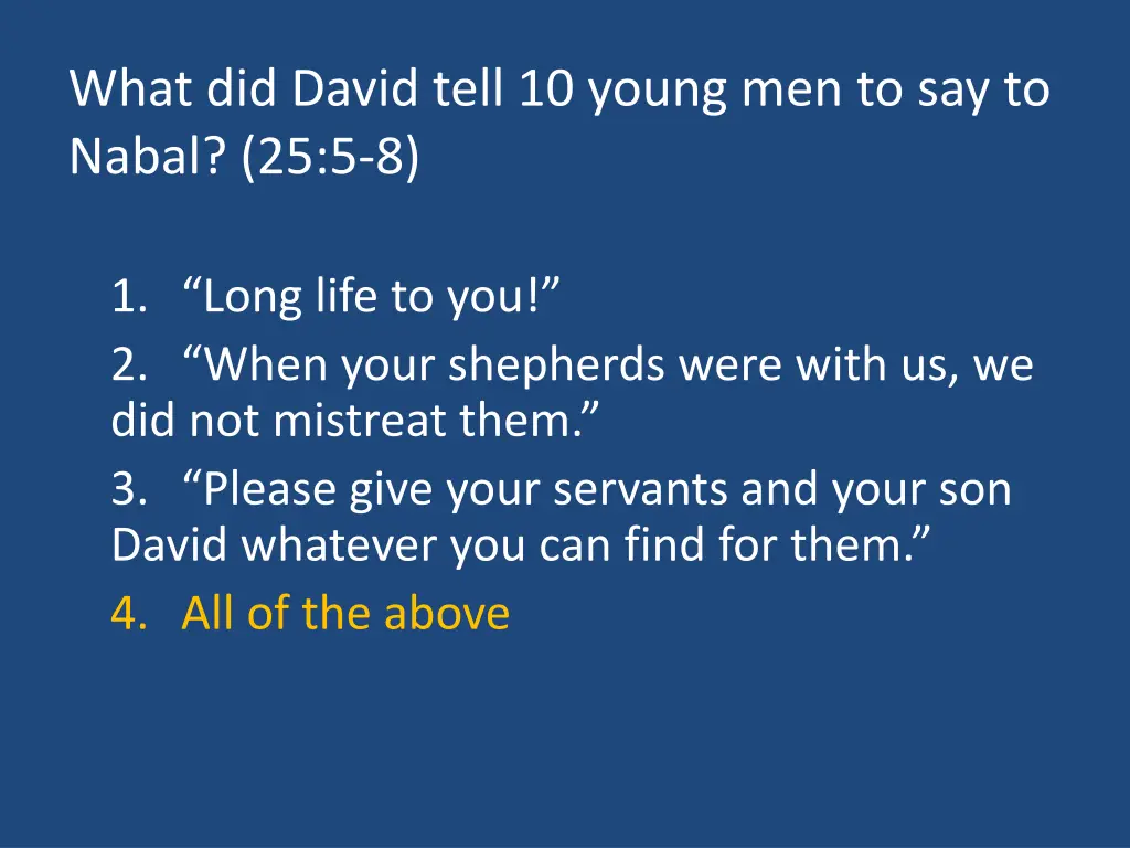 what did david tell 10 young men to say to nabal 1
