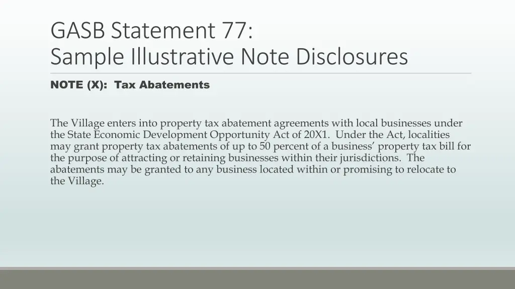 gasb statement 77 sample illustrative note