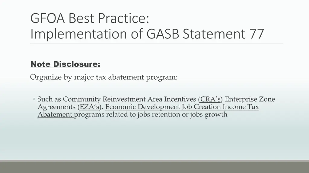 gfoa best practice implementation of gasb 7