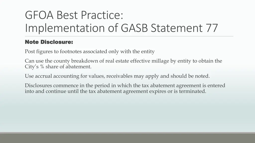 gfoa best practice implementation of gasb 9