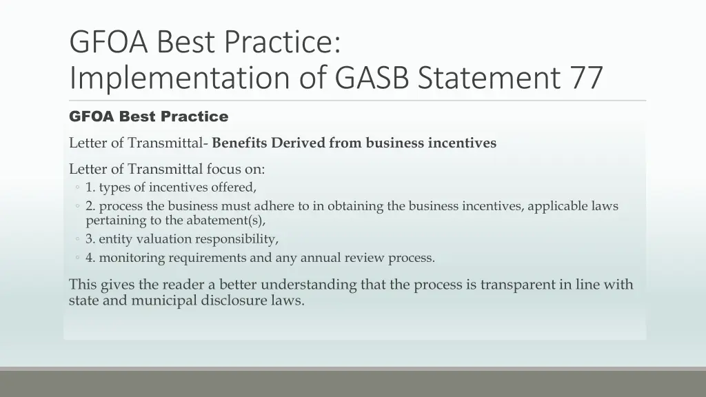 gfoa best practice implementation of gasb
