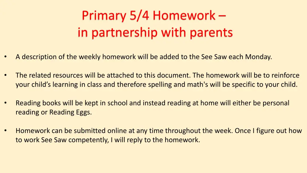 primary 5 4 homework in partnership with parents