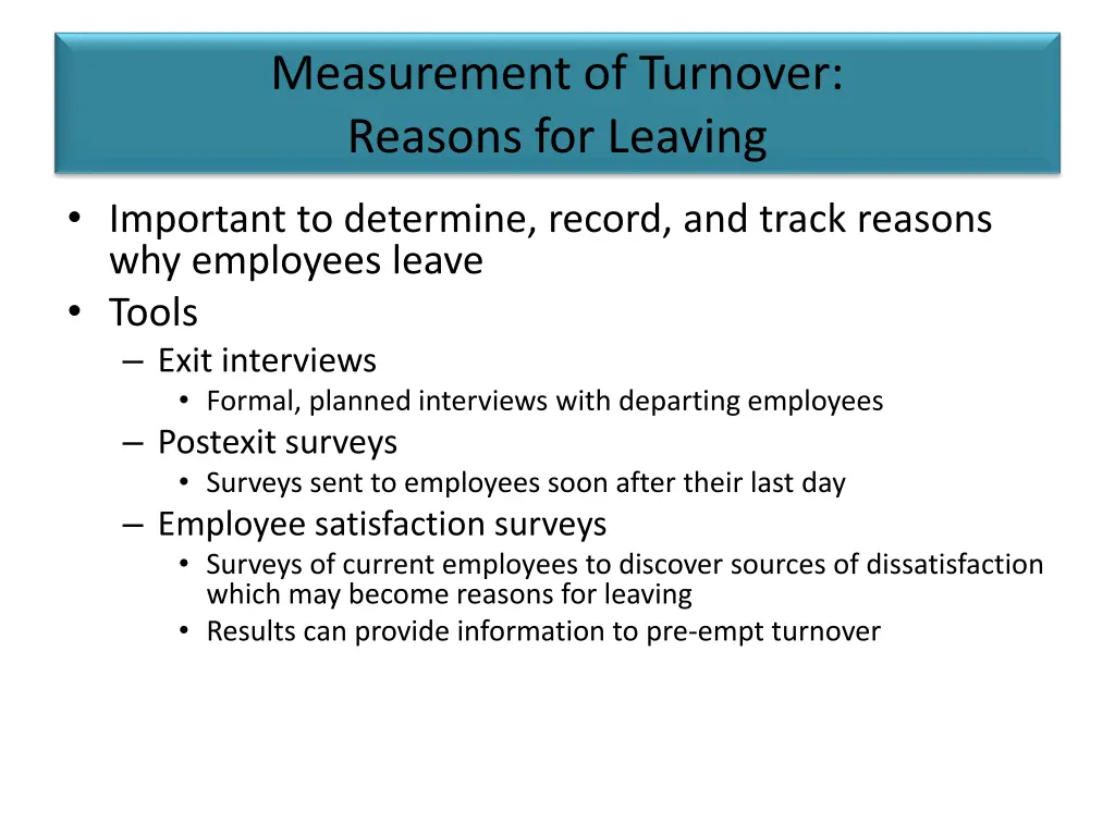 measurement of turnover reasons for leaving