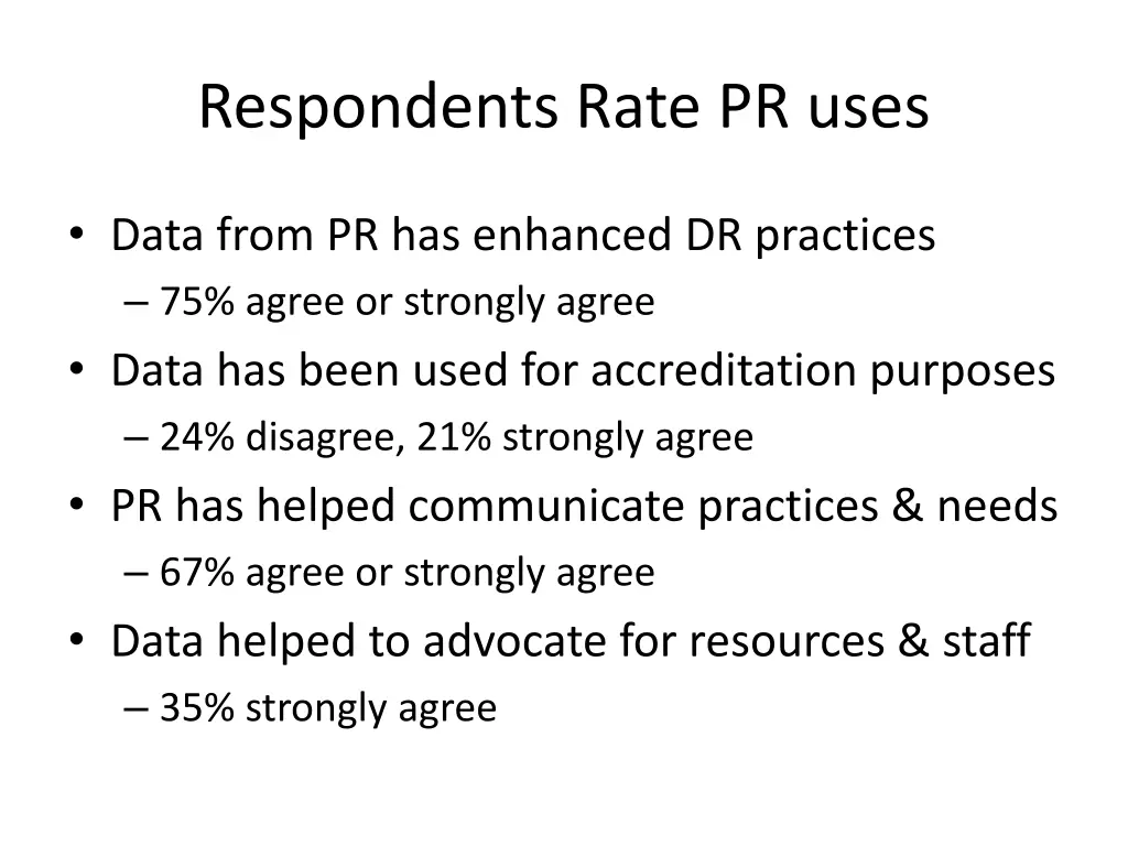 respondents rate pr uses