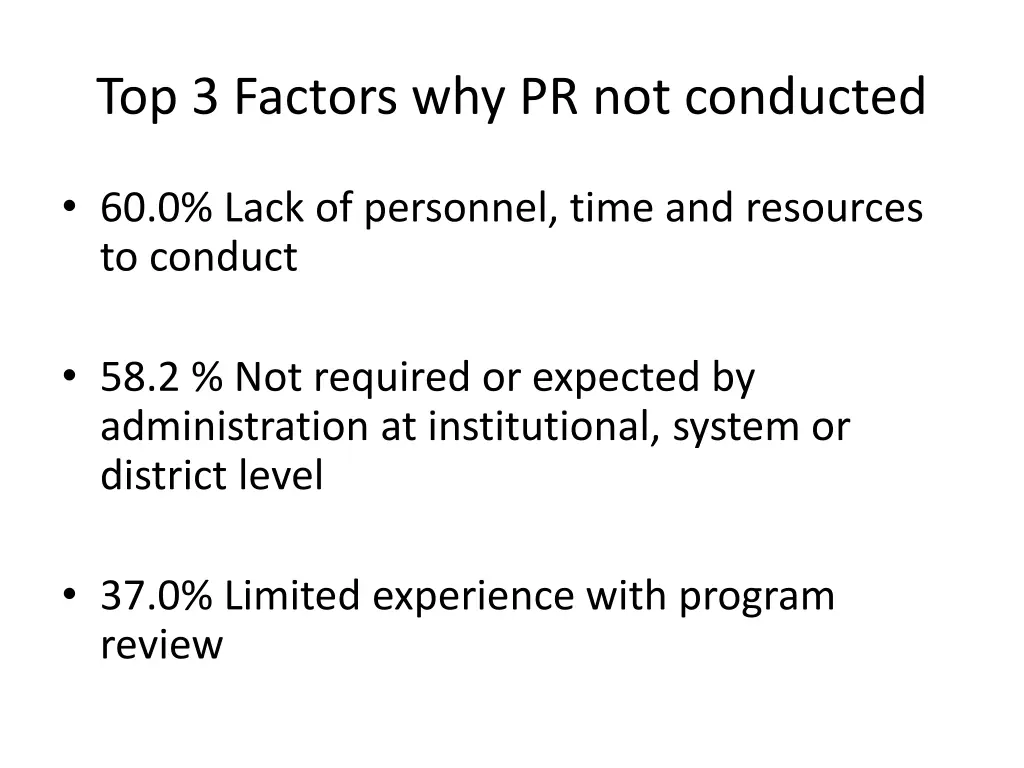 top 3 factors why pr not conducted