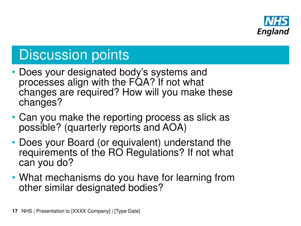 discussion points does your designated body