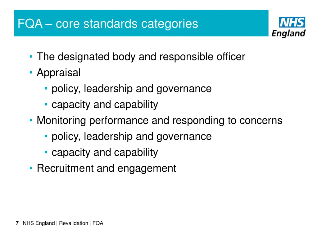 fqa core standards categories