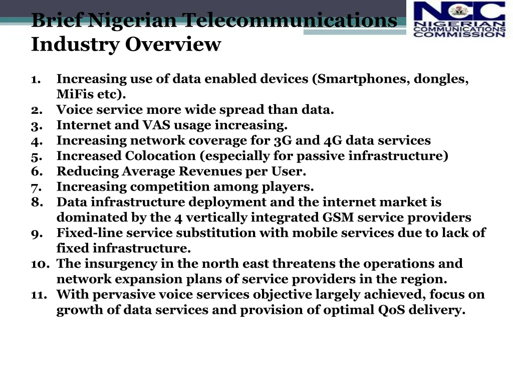 brief nigerian telecommunications industry