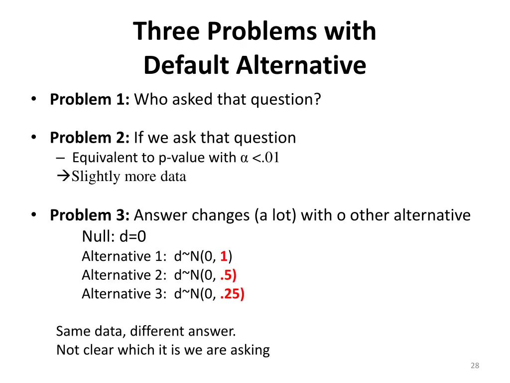 three problems with default alternative problem